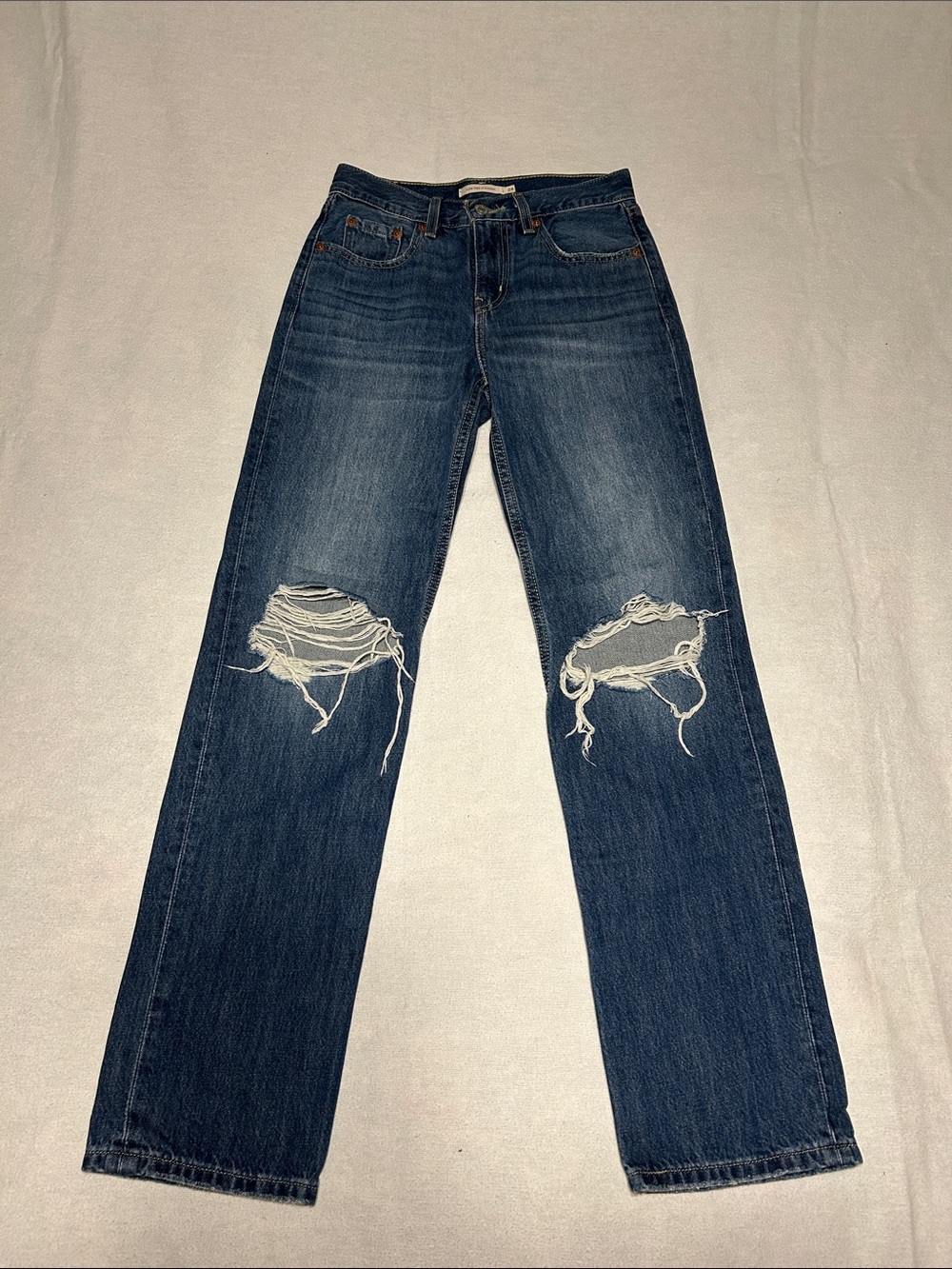 Levi's Dark Blue Straight Leg Distressed Jeans
